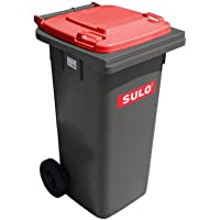 Cubo de basura 2 ruedas- contenedor a basura SULO 120 L- gris con cubierto rojo (22159)